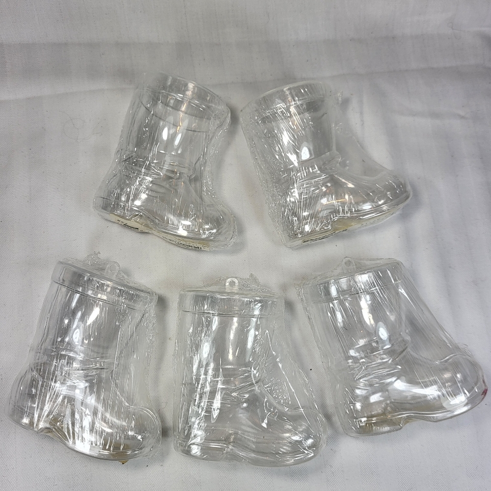 Plastic Fillable Santa Boot Shaped ORNAMENTS Lot of 5 Christmas 3D Bubble 3.5" - Picture 11 of 11